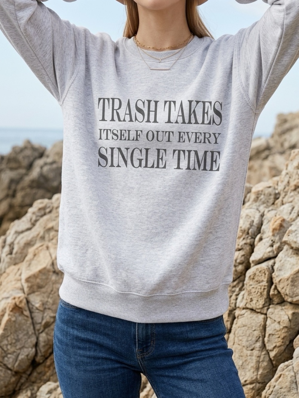 Gildan Light Gray Crewneck Sweatshirt with Black Text